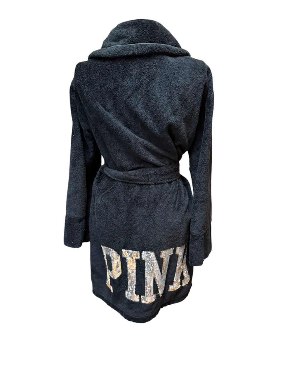 PINK Victorias Secret Black Sequin-Embellished Plush Robe sparkle Y2K